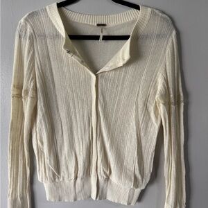 Free People Cream Ribbed Cardigan